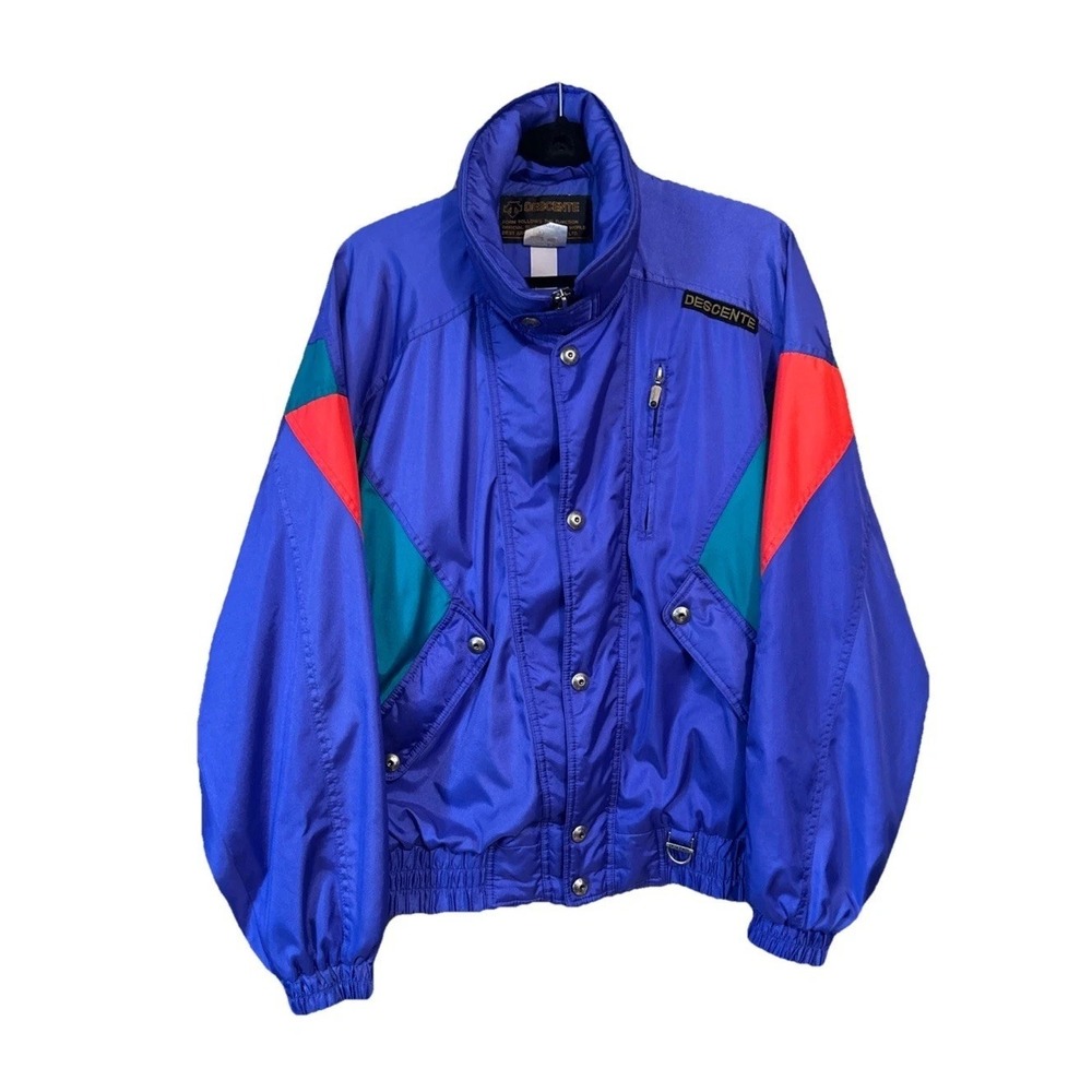 VTG Descente Full Zip Mock Neck Bomber Jacket Purple Vibrant Colorblock Men's M